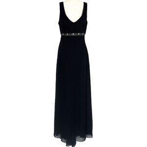 Michaelangelo empire waist sleeveless formal black maxi dress backless flawless